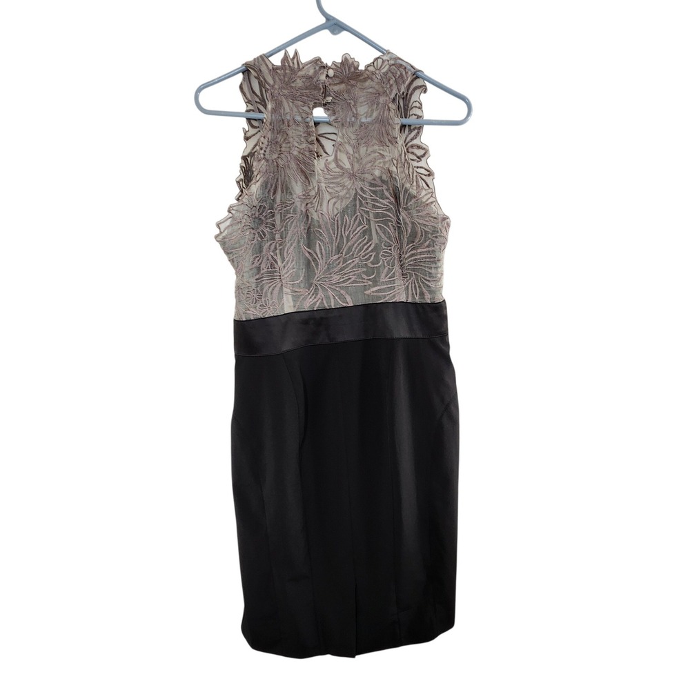 Karen Millen DL232 Silk Embroidered Lace Bodice Sheath Dress Black Taupe US 12 - Picture 2 of 9